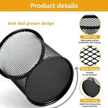 Portalpices de malla metlica para lpices para escritorio, escuela Negro, Redondo 10 * 9cm - Redondo 10 * 9cm + Negro - Ver 5