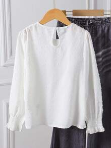 Girls' Casual White Long Sleeve Shirt, Fashionable & Versatile, Autumn 2025 New Arrival - White - View 6