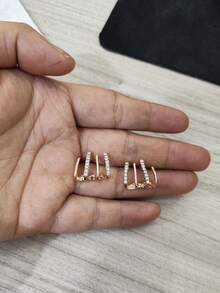 1pair Simple Four Claw Prong Setting Stud Earrings For Women - Rose Gold - View 4