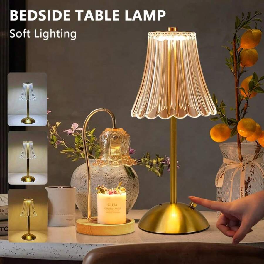 1pc Modern LED Crystal Desk Lamp With Touch Control, 3-Color Dimmable Nightlight, USB Charging, Eye-Caring Lamp, Suitable For Home Decor, Office, Camping, Party Decoration, Exquisite Gift Lamp - Three-color Charging Model - View 1