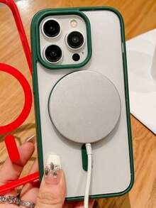 Transparent High-Grade Deep Green Framed Soft Gel Magnetic Charging Protective Case, Compatible, Shock-Proof, Ultra-Thin Compatible With Iphone - Night Green - View 9