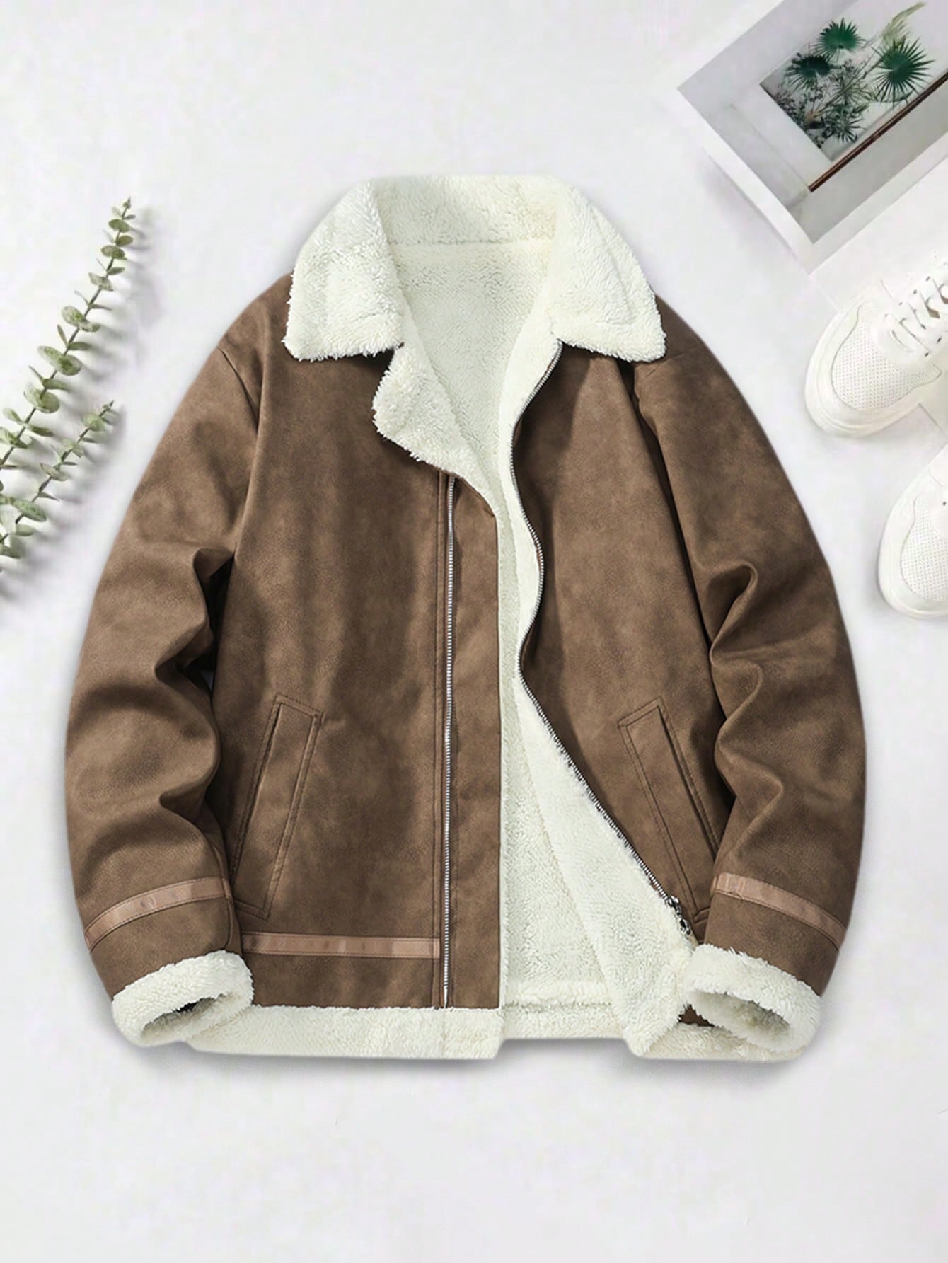 معطف دافئ مبطن بياقة واسعة مناسب للربيع والخريف لل...