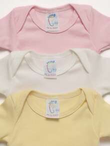 5 Piece Summer Ribbed Short Sleeve Baby Bodysuit Kit S M L - 女孩 - 查看 3