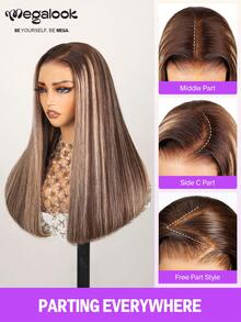 MEGALOOK 200% 密度沙龙级奢华 6x5 蕾丝前假发,双层拉丝 100% 真人发丝,预修剪蕾丝闭合假发,透明蕾丝,耐用透气帽,挑染波浪假发 - 間色 - 查看 7