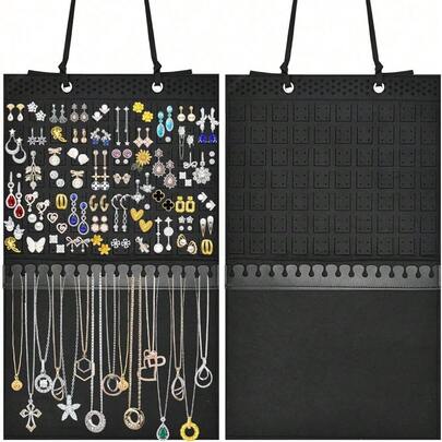 Hanging Earring Holder Organizer, Upgraded Wall Jewelry Organizer Storage For Earrings, Necklaces, Bracelets And Ankles, Premium Black Earring Display Hanger For Women & Girls