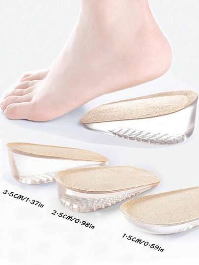 QKC 1 Pair Comfortable Silicone Heel Lift Insoles For Men, Non-Slip, TPE Material With Soft Felt Cushion, Great For Enhancing Heel Support In High Heels