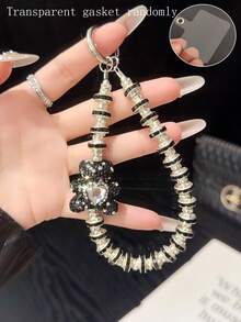 1pc Sparkling Rhinestone Bear & Heart Shaped Bling Phone Charm Pendant Necklace Chain, Cute Design - Multicolor - View 4