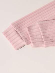 女童粉色 T 恤和网眼裙套装，秋冬，简约优雅彼得潘领长袖针织上衣 + 松紧腰褶皱网眼长裙，甜美两件套，搭配链条肩带针织斜挎包 - 粉色 - 查看 4