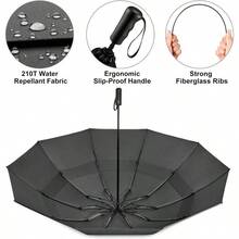 Paraguas de G4Free de 42465462 pulgadas, compacto, reversible, de viaje, con 10 varillas, resistente al viento y a la lluvia, doble capa, apertura y cierre automticos - Negro + 54 pulgadas - Ver 7