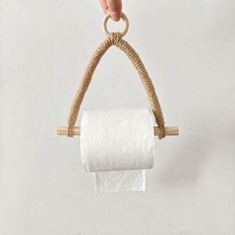 半件手工编织卫生纸架，无需钻孔壁挂式卫生纸卷架，适用于浴室、厨房、家居装饰、家具配件的悬挂式纸巾架