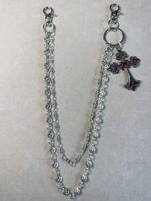 1 件复古双层十字链、钱包链、朋克牛仔裤链、口袋链、男士钥匙扣