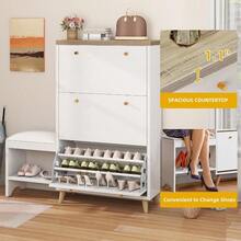 DWVO Shoe Cabinet With Bench For Entryway Modern Shoe Storage Cabinet Shoe Bench Narrow Hidden Shoe Organizer With 3 Flip Drawer For Hallway Closet Living Room White - trắng - Xem 5