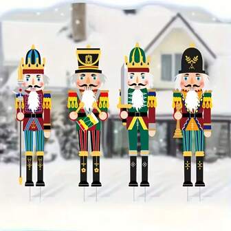 4pcs Large Christmas Nutcracker Courtyard Sign, -Mounted Christmas Nutcracker Decoration Outdoor Festive Giant Nutcracker Garden Ornament, For Outdoor Christmas Yard Lawn Party Supplies