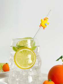 1pc Cute Cartoon Duck Glass Straw, Anti-Scald Anti-Lipstick Milk Tea Juice Beverage Cold Drink Colorful Cartoon Duck Bent Glass Straw
