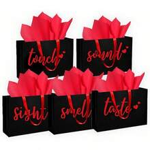 5 Senses Bags Five Senses Bags With Tissue Paper Kraft Paper Bag With Ribbon Handles Anniversary, Valentine's Day, Birthday Him Husband Boyfriend Black Silver - Đỏ Đen - Xem 2