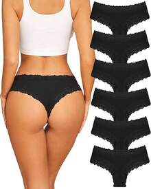 Womens Cotton Underwear Lace Brazilian Panties Soft Breathable Cotton Bikini Ladies 6 Pack - màu đen - Xem 7