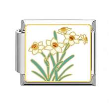 1PC Stainless Steel Italian Module Bracelet Components, Featuring Various Floral Patterns, DIY Making Jewelry For Bracelet Necklaces, Can Be Freely Matched With Different Styles