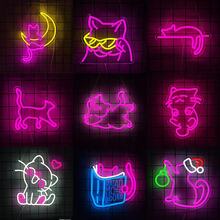 Letrero de neón de gato y luna, luz de noche de anime personalizada, decoración de pared de lámpara de gato, señal de luz de neón de gato de dibujos animados para decoraciones de fiesta de cumpleaños, luz de neón con alimentación USB para decoración del hogar, sala de juegos, dormitorio, habitación de niños, decoración de fondo, regalo de Navidad, fácil de colgar.