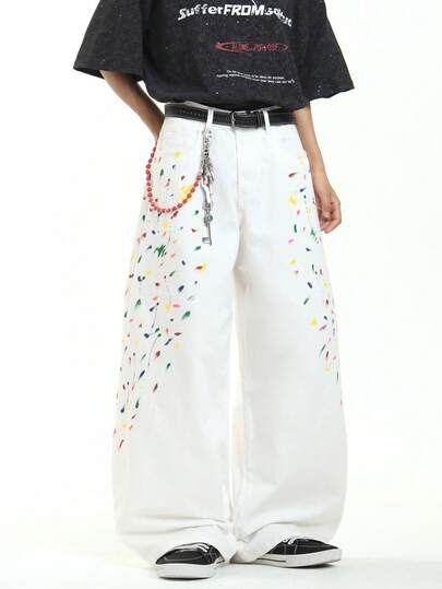 1件 Hearty Haven 男士做旧宽松阔腿牛仔裤，时尚舒适，休闲百搭，适合所有季节（不含腰带或配饰）