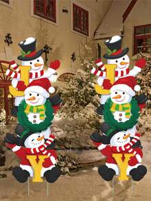 2 件高大的堆叠雪人装饰圣诞庭院标志套装塑料带桩，适用于室内/室外圣诞庭院装饰，非常适合家庭、花园、草坪和冬季户外活动主题 - 彩色 - 查看 4