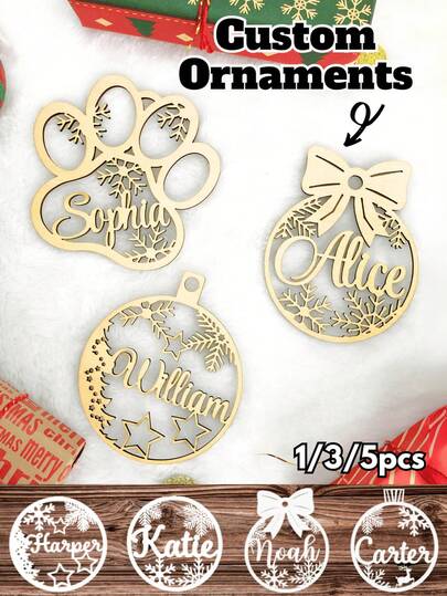 1/3/5 peças, decorações de madeira, decorações de Natal, estatuetas de Natal, presentes de Natal, decorações personalizadas, decorações, bola de Natal com nome, placa de nome cortada a laser, etiquetas de presente pessoais, pingentes de Natal, primeiro Natal, feriado de Natal de 2025, multiuso, cor sólida, casual de negócios, presente ideal para ele