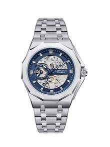 LONGLUX 1pc Men's Hollow Automatic Mechanical Watch, Waterproof Steel Band Wrist Watch, Suitable For Daily Wear & Gift - Blue - View 8