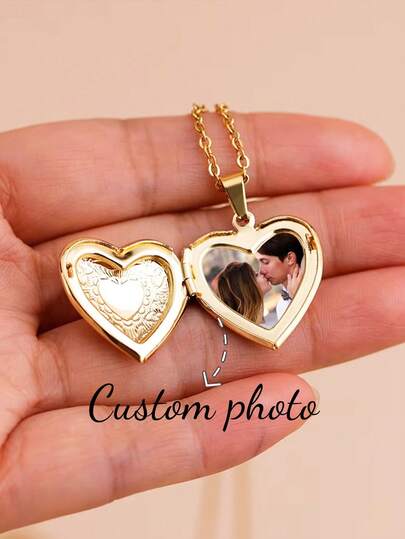 Customized Engraved Photo Envelope Necklace For Women, Exquisite Personalized Memorial Photo Envelope Necklace, Stainless Steel Heart-Shaped Openable Hidden Photo Memorial Necklace, Express Love, Intense Emotion, Suitable For Newlyweds Wedding Season, Anniversary, Birthday, Christmas, New Year And Other Occasions.