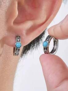 Cercei rotunzi din oțel inoxidabil cu nod celtic și turcoaz, unici și casual