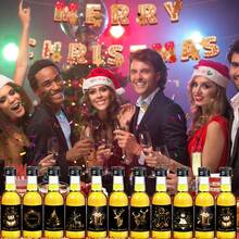 36/4pcs 0.85oz-1.7oz Mini Christmas Liquor Bottle,Beverage Dispensing Bottle,Clear Plastic Bottle,With Black,Golden And Silvery Lids,And With 9 Different Patterns Christmas Labels,Such As Elk, Ball, Christmas Tree, Snowflake And So On,Suitable For Christmas,Birthday Party,Wedding Decoration.
