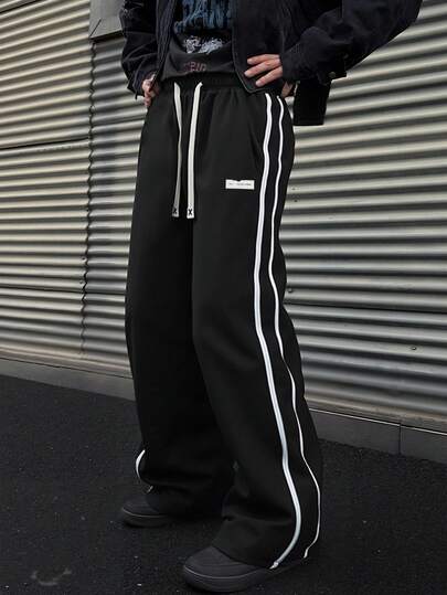 بنطلون رجالي مريح بقصة مستقيمة، بتصميم لوحات ملونة متباينة، مناسب للربيع والخريف، بنطلون بطبعة حرفية مرن، مناسب للارتداء اليومي والخروجات والأنشطة الخارجية والطراز الشارعي