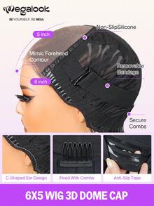 MEGALOOK 200% 密度沙龙级奢华 6x5 蕾丝前假发,双层拉丝 100% 真人发丝,预修剪蕾丝闭合假发,透明蕾丝,耐用透气帽,挑染波浪假发 - 間色 - 查看 9