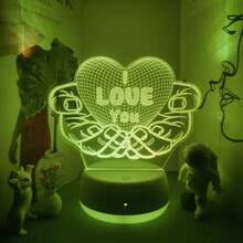 1 قطعة ضوء ليلي ثلاثي الأبعاد بشكل قلب RGB متعدد الألوان (7 ألوان)، يعمل بالطاقة عبر USB، مفتاح لمس، مناسب لديكور المنزل وغرفة النوم والحفلات وعيد الميلاد والكريسماس، إضاءة زخرفية، هدية مثالية