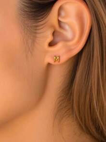 1 对定制首字母泡泡字母耳环，不锈钢个性化 A-Z 26 气球字母耳钉，适合女士，简约珠宝，伴娘礼物，适合秋季时尚，复古，经典，波西米亚风，Y2K 风格，适合送给她、妈妈的生日、情人节、圣诞节的理想礼物 - 金色 - 查看 4