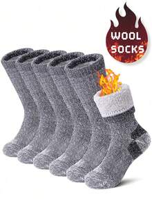 6/3/1 双超厚羊毛袜，男士保暖羊毛袜，舒适柔软羊毛袜，送给爸爸的圣诞礼物，适合寒冷天气，长袜，冬季，黑色袜子，保暖女士袜子，休闲厚吸水舒适中筒袜，适合秋冬穿着，男女通用 - 彩色 - 查看 1