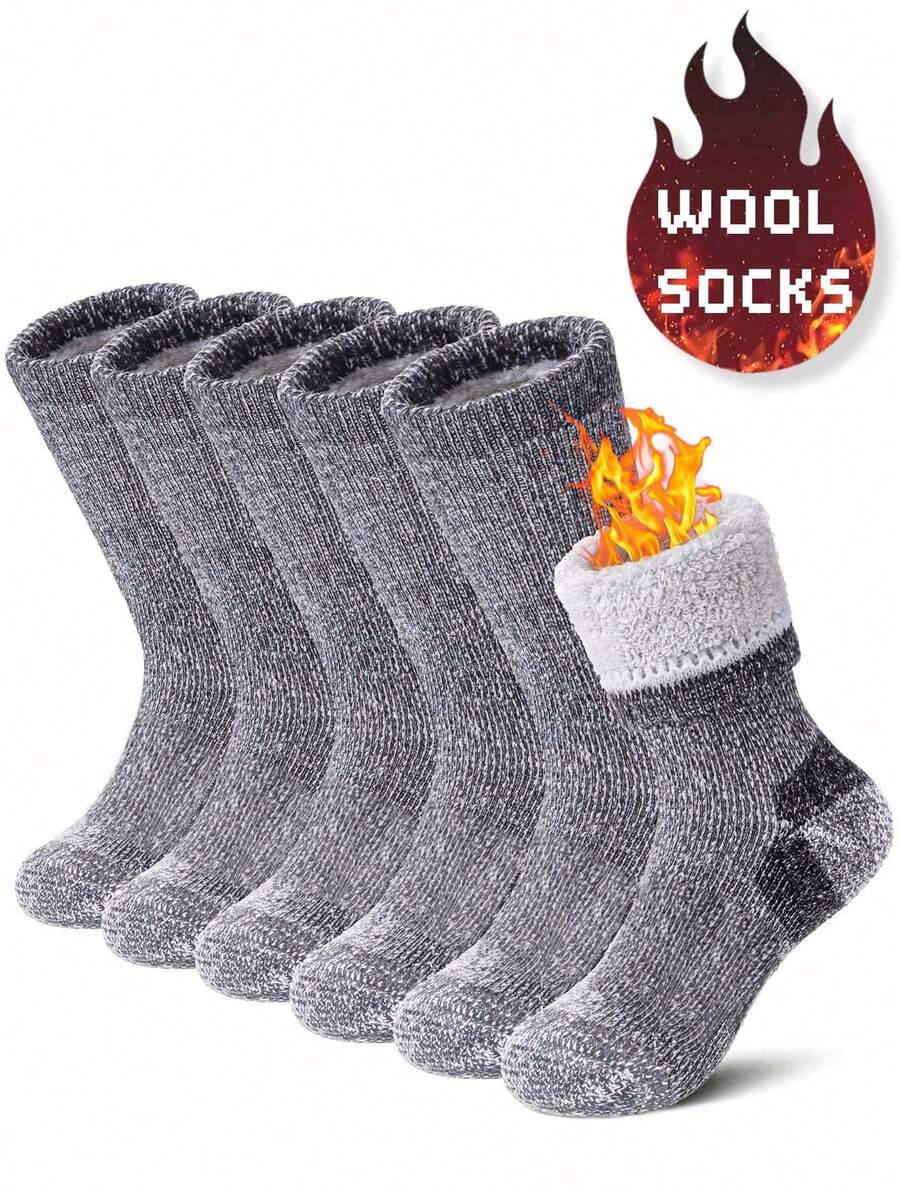 6/3/1 双超厚羊毛袜，男士保暖羊毛袜，舒适柔软羊毛袜，送给爸爸的圣诞礼物，适合寒冷天气，长袜，冬季，黑色袜子，保暖女士袜子，休闲厚吸水舒适中筒袜，适合秋冬穿着，男女通用 - 彩色 - 查看 1