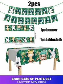 Cartoon Animal Jungle Theme 1/42/60/80/100 Disposable Tableware Set, Including 7-Inch Paper Tray, 9-Inch Cardboard, 9-Ounce Cup, Napkins, Suitable For Daily Gatherings, Birthday Parties, Bridal Showers, Baby Showers, Clubs