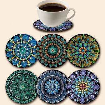 6 Stücke Mandala Blumen Holz Untersetzer, 10 cm * 10 cm - ideal für Zuhause, Bar und Büro Veranstaltungen, Untersetzer, Festivals, 1 Set mit 6 Stücke, 300 Sets mit insgesamt 1800 Stücke