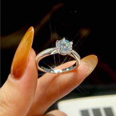 0.5-2ct Classic 6-Prong Moissanite Ring, D Color, 925 Sterling Silver Material, Women's Wedding Ring, Elegant Luxury Jewelry Gift, Anniversary Present