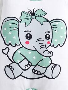 2件套女婴爱心大象印花长袖连体衣，四季皆宜 - 綠色 - 查看 4