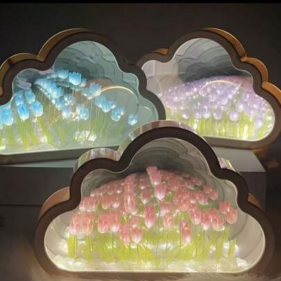 Lámpara Nube LED con Flores Rosadas  | Decoración mágica para habitación  | Ideal para regalo