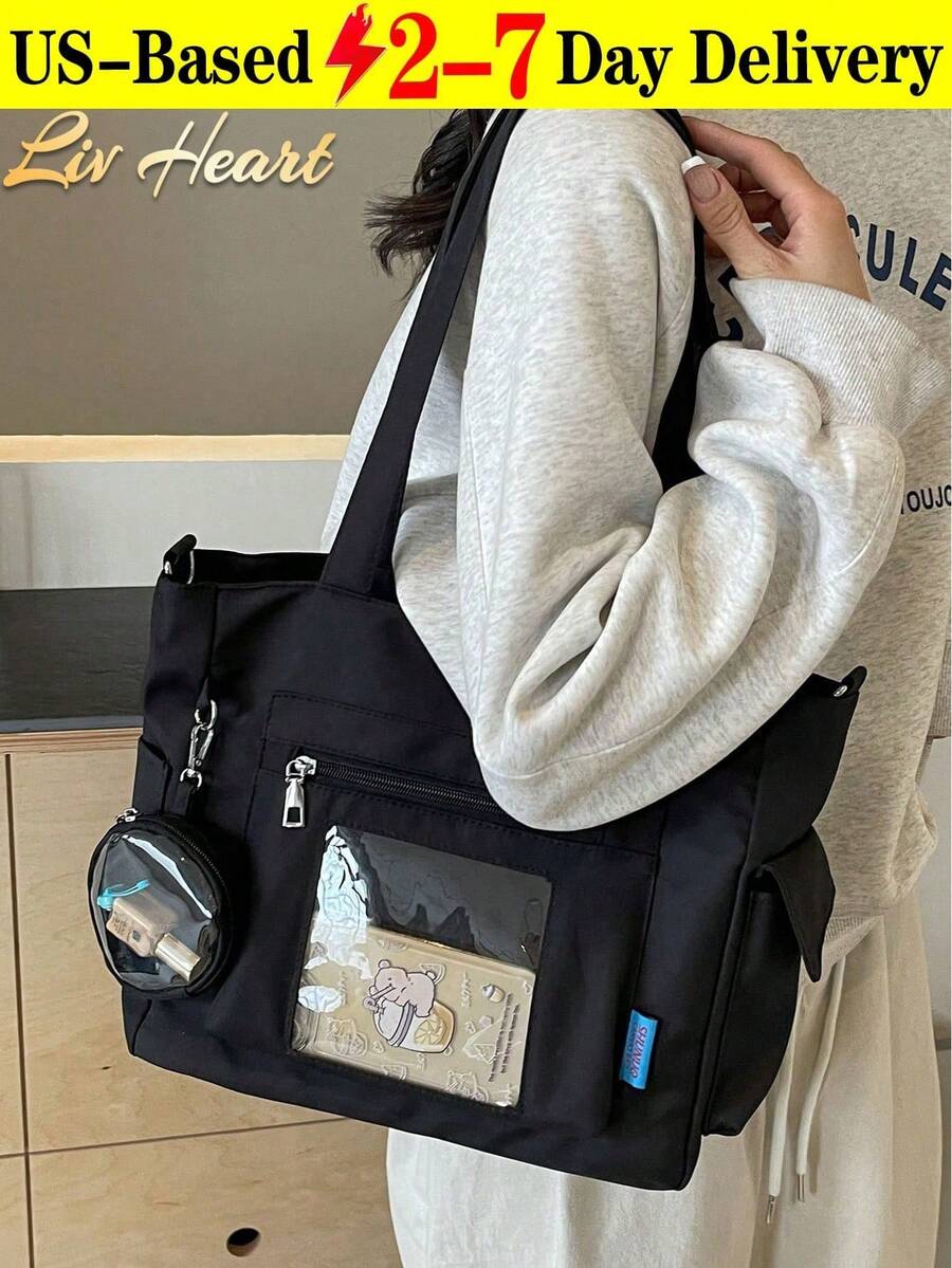 [US-Based Shipping]New Canvas Tote Bag, Ita Shoulder Bag, Cute Wallets & Clutch Bags, Unisex Cute Crossbody Bags, Ita Women's Crossbody Bags, Commuter Totes, Women's Handheld Shoulder Bags, Oxford Cloth Solid-Color Large-Capacity Crossbody Bags With Transparent Pocket Design, Large-Capacity Totes With Coin Pockets, New Korean-Style Collegiate Multi-Pocket Backpacks, Versatile Casual Crossbody Bags, Medium-Sized Canvas Bags, Transparent PVC Pocket Pressure-Relief Backpacks, Bohemian-Style Backpacks & Book Bags Suitable For Women Or Students, Perfect For Organizing Books, Shopping, Back-To-School Scenarios, Youth Arts & Sciences Backpacks, School Supply Storage, Campus Tote Bags, Book Totes, Back-To-School Essentials, Large Capacity Waterproof Design, Lightweight And Foldable, Classic Casual Style, Ideal For Young Women/College Students/Teachers, Perfectly Suited For Back-To-School Season, First Day Of School, Middle/High School Settings, Campus Totes, University Must-Have Items - 多色 - 查看 1