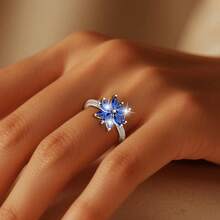 1pc Elegant 925 Sterling Silver Zirconia Flower Shaped Women's Rotatable Colorful Opal Adjustable Ring, Luxury Gift For Family, Friends, Christmas, Halloween, Valentine's Day, Birthday