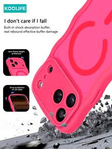 Pink Koolife 1pc Wavy Edged Shockproof Phone Protective Case With Magnetic Charging, Full Coverage, PC+TPU Material, Raised Camera Protection, Compatible With IPhone 17 ProMax/ 17/ 17 Pro/ 17 Air - Hot Pink - View 4
