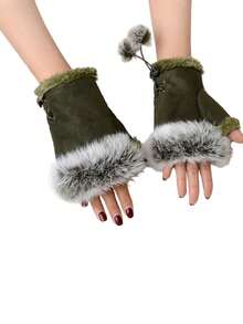 1 Pair Suede Lace-Up Fingerless Gloves For Women - Multicolor - View 3