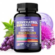 BUPORAI Suplementos de resveratrol Nad+, berberina y quercetina: cuidado de la piel, antienvejecimiento, apoyo a la salud celular, la salud general y el metabolismo - 120 unidades - 120 cápsulas - Ver 1