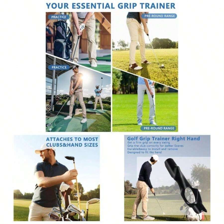 Grip Trainer, Club Grip Trainer Right Hand, Grip Swing Training Aid Golfer Proper Hand Position, Attaches To Most Handles - 黑色 - 查看 1