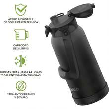 Termo para Agua de 2 Litros de Acero Inoxidable Ultra Resistente, con Manija, Popote y Correa Ajustable, Hermético con  de Bloqueo, Agua Fría Hasta 24 Horas y Caliente Hasta 20 Horas - 1 - Ver 5