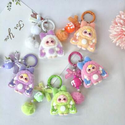 Random Color Cartoon Flocked DIY Jewelry Accessories Cute Pom Pom Keychain Bag Charm Pendant