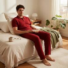Plus Size Men Loungewear Tops - Red - View 2