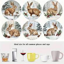 4 Stücke/6 Stücke/300 Stücke Winter Wunderland Hase mit Stechpalmenbeeren Weihnachtsmuster Diatomeenerde Untersetzer, Kaffeeuntersetzer, Mehrzweck-Dekoration für Zuhause und Restaurant, tägliche Geschenke, Tischdekoration, Themenparty-Dekoration - Verschiedenfarbig - Übersicht 2